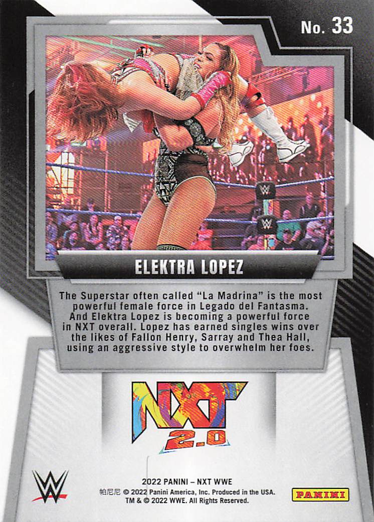 2022 Panini NXT 2.0 WWE Wrestling Elektra Lopez #33 Rookie