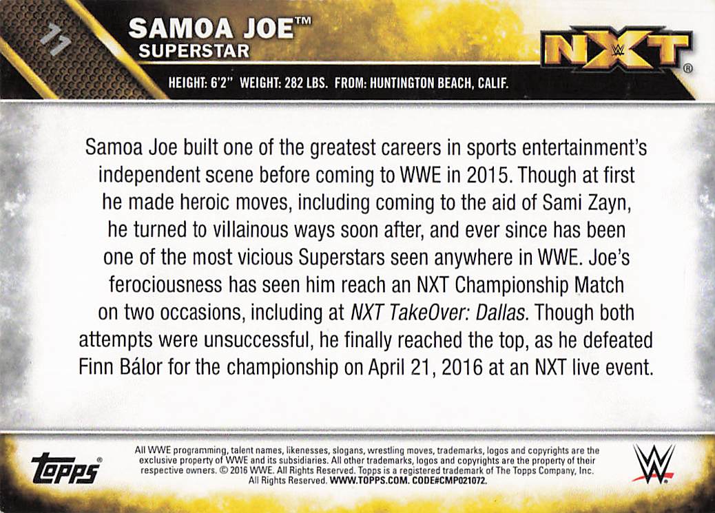 2016 Topps WWE Then Now Forever Wrestling NXT Prospects Samoa Joe #11
