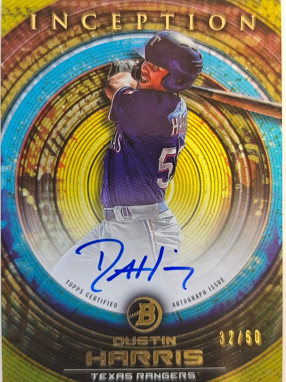 2022 Bowman Inception Autographs Gold Foil 32/50 Dustin Harris #PA-DH