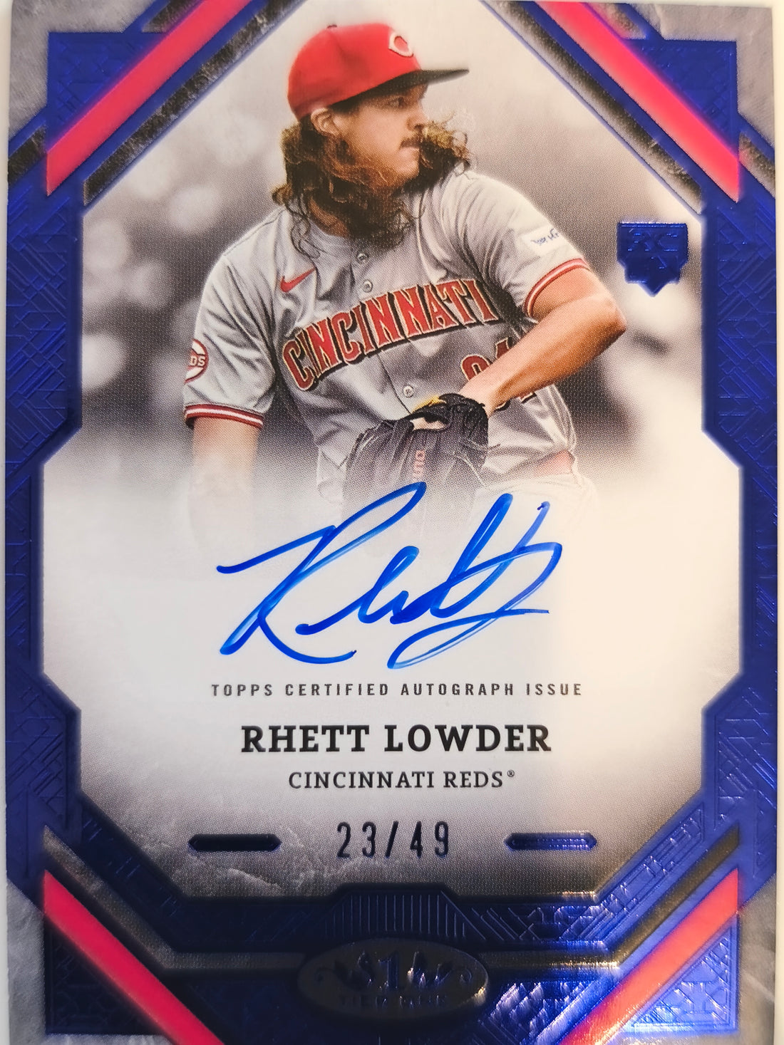 2025 Topps Tier One Baseball Autographs Blue Foil 23/49 Rhett Lowder #T1A-RL