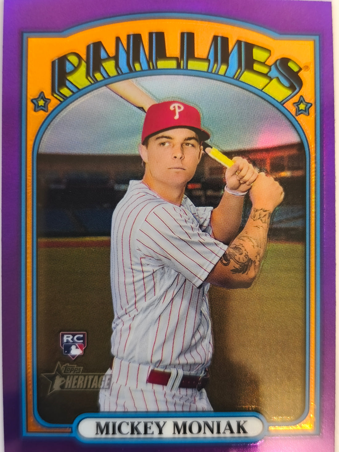 2021 Topps Heritage Baseball Chrome Purple Refractor Mickey Moniak #653 Rookie