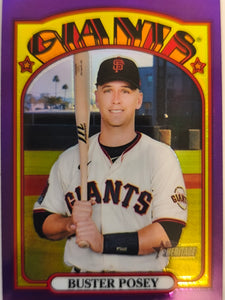 2021 Topps Heritage Baseball Chrome Purple Refractor Buster Posey #556