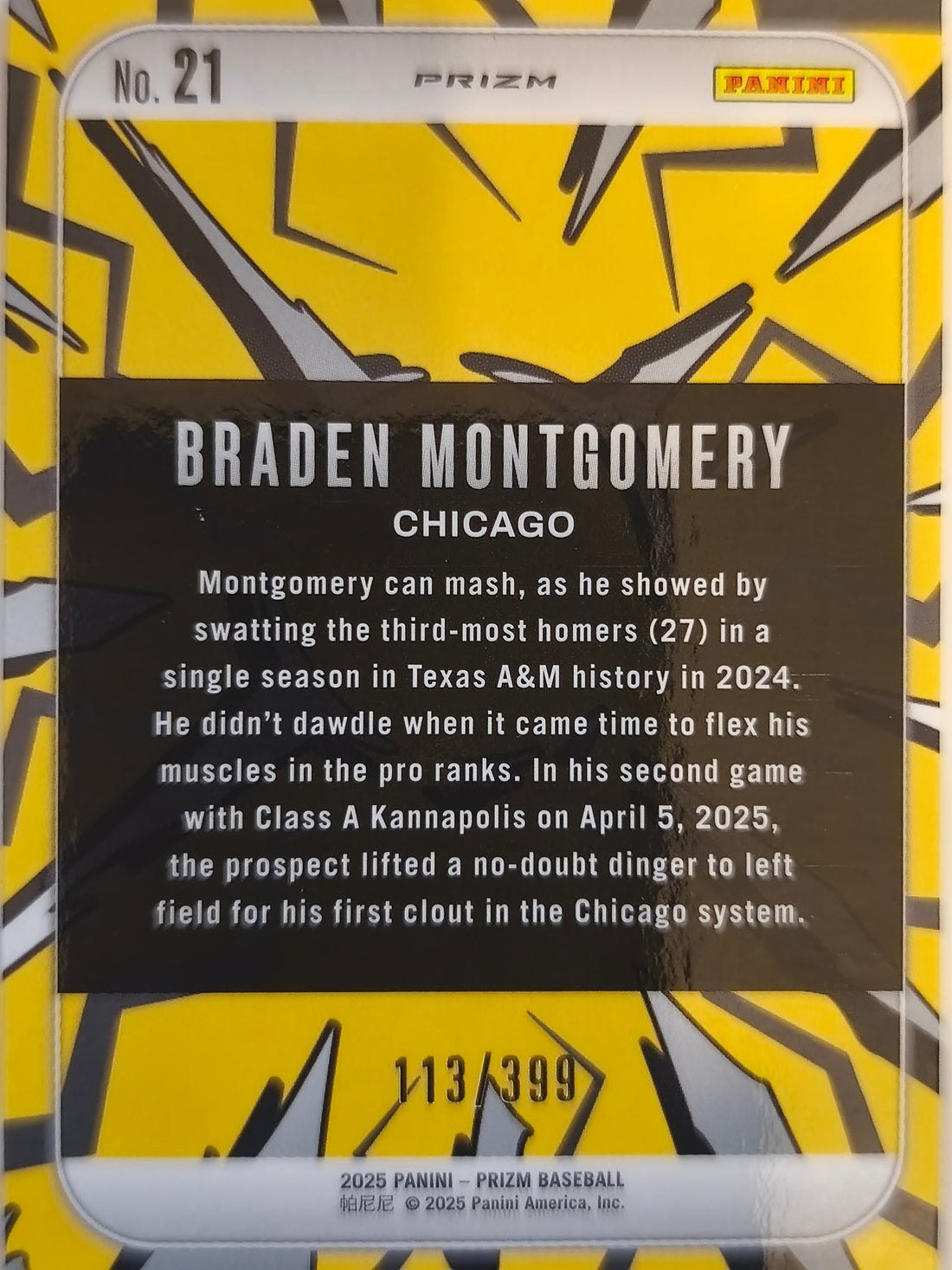 2025 Panini Prizm Baseball Dingers! Orange Prizms Braden Montgomery #21