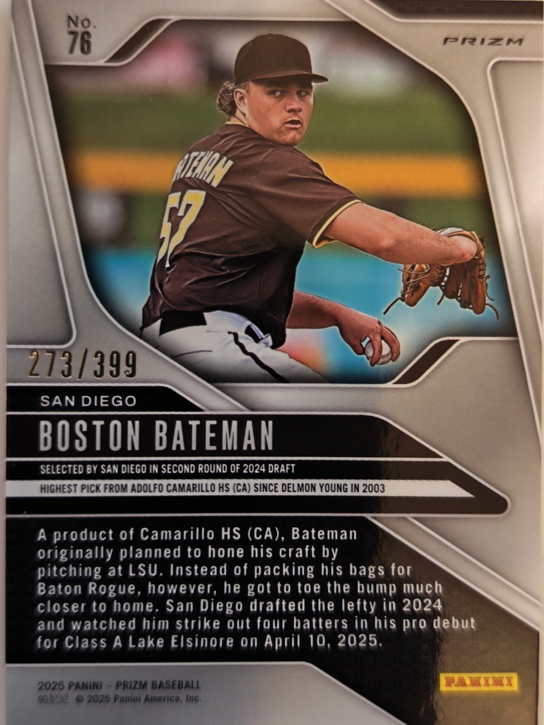 2025 Panini Prizm Baseball Orange Pulsar Prizms 273/399 Boston Bateman #76