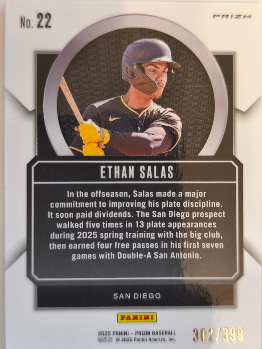 2025 Panini Prizm Baseball Talisman Orange Prizms 302/399 Ethan Salas #22