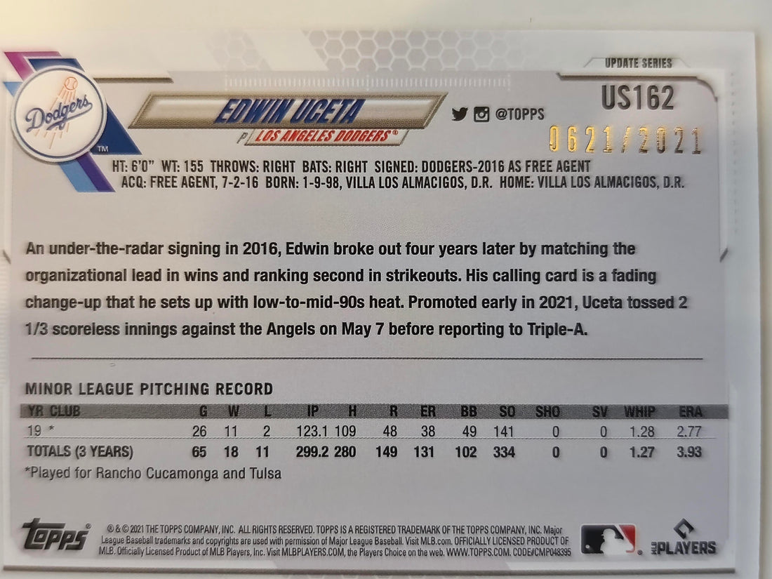 2021 Topps Update Baseball Gold 0621/2021 Edwin Uceta #US162