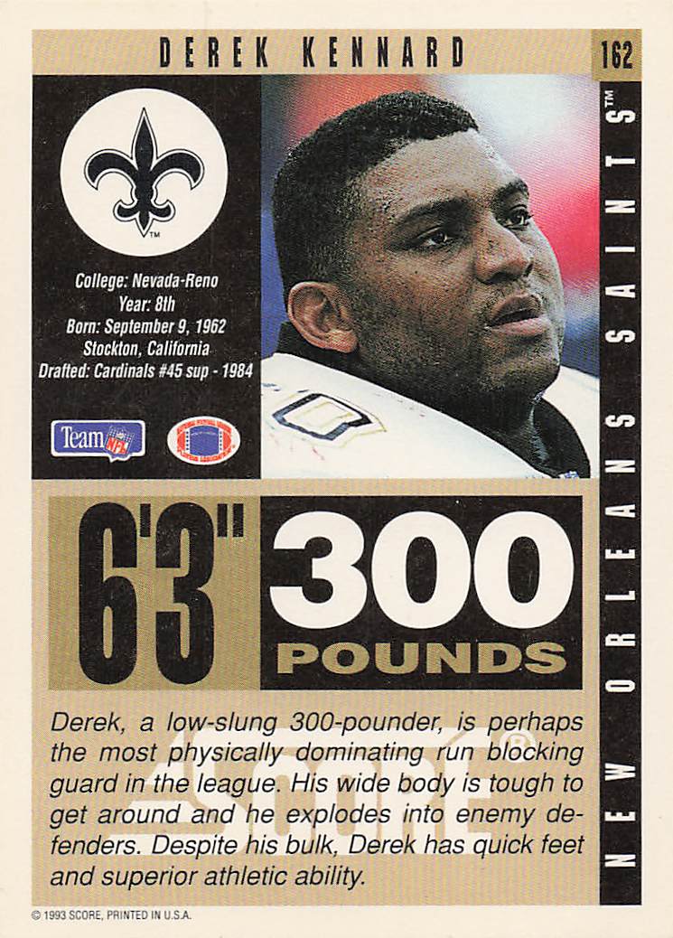 1993 Score Football Derek Kennard #162