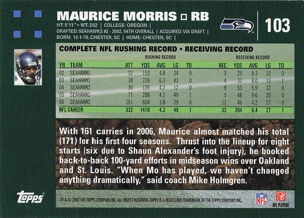 2007 Topps Football Maurice Morris #103