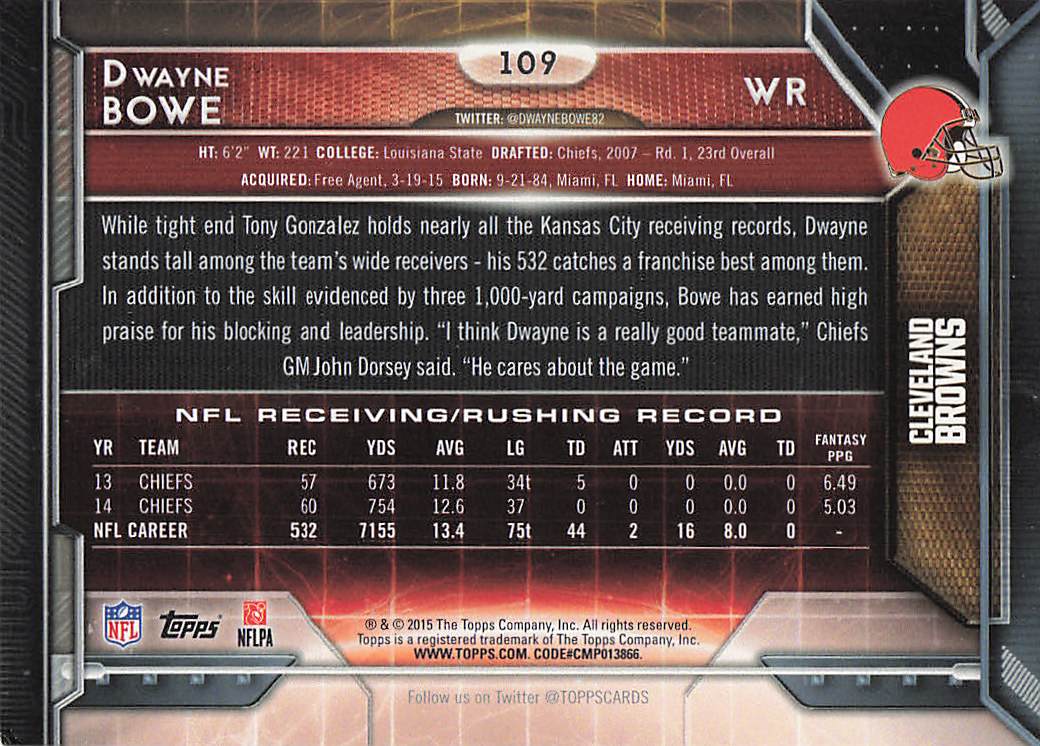 2015 Topps Football Dwayne Bowe #109