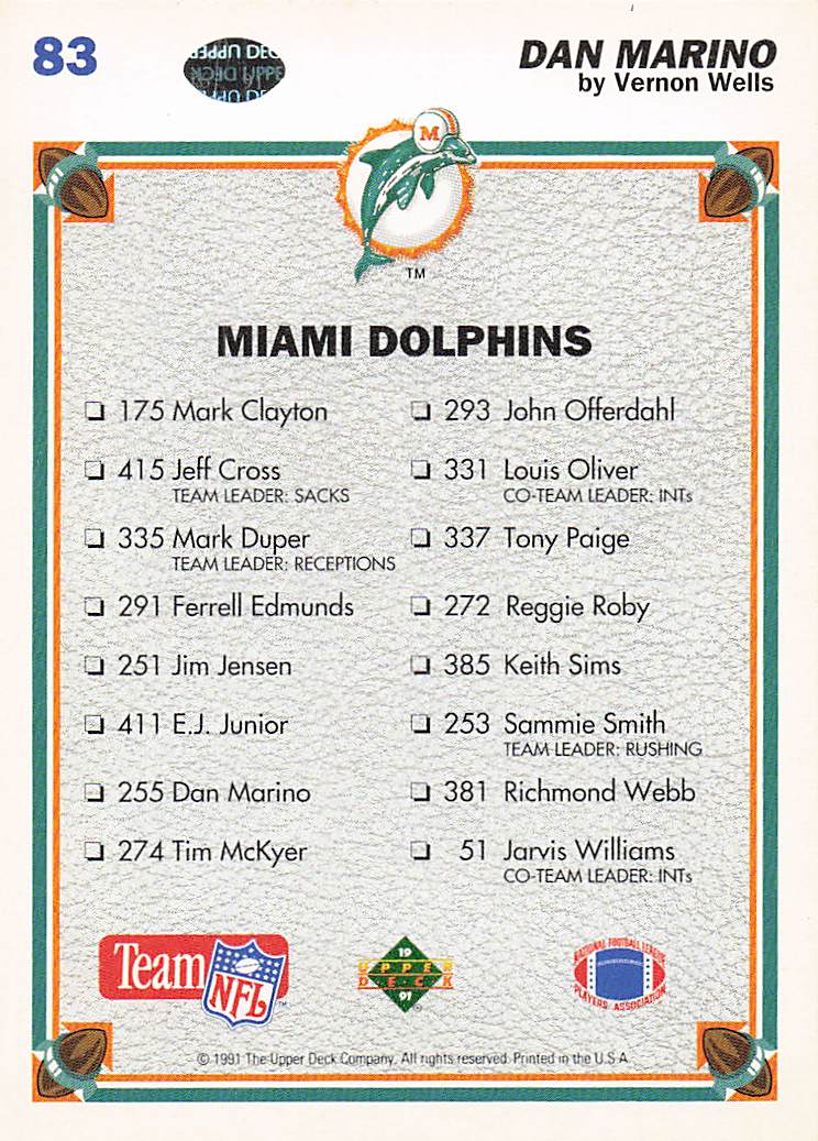 1991 Upper Deck Football Dan Marino #83