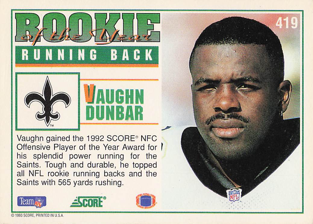 1993 Score Football Vaughn Dunbar #419