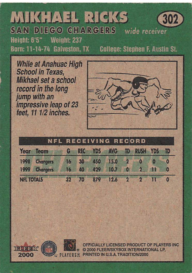 2000 Fleer Tradition Football Mikhael Ricks #302