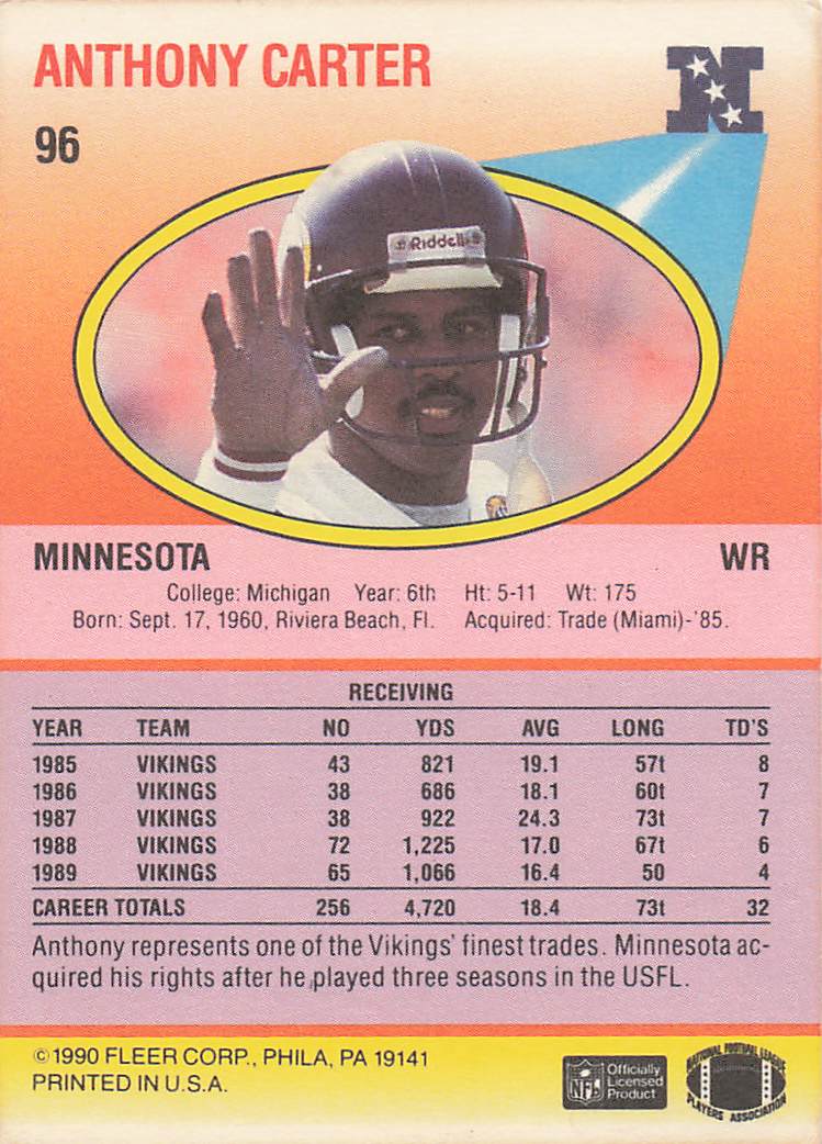 1990 Fleer Football Anthony Carter #96