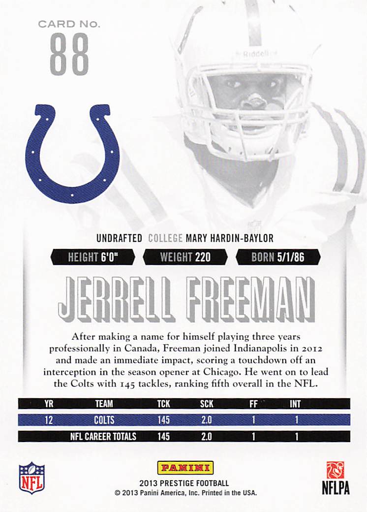 2013 Panini Prestige Football Jerrell Freeman #88
