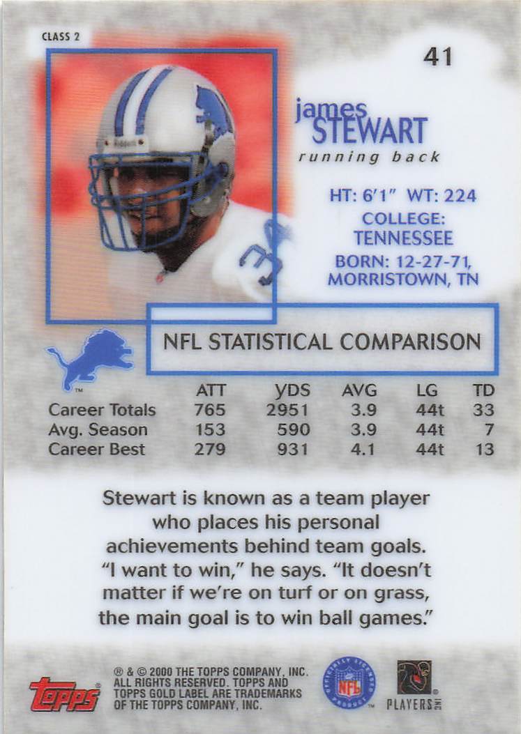 2000 Topps Gold Label Football Class 2 James Stewart #41