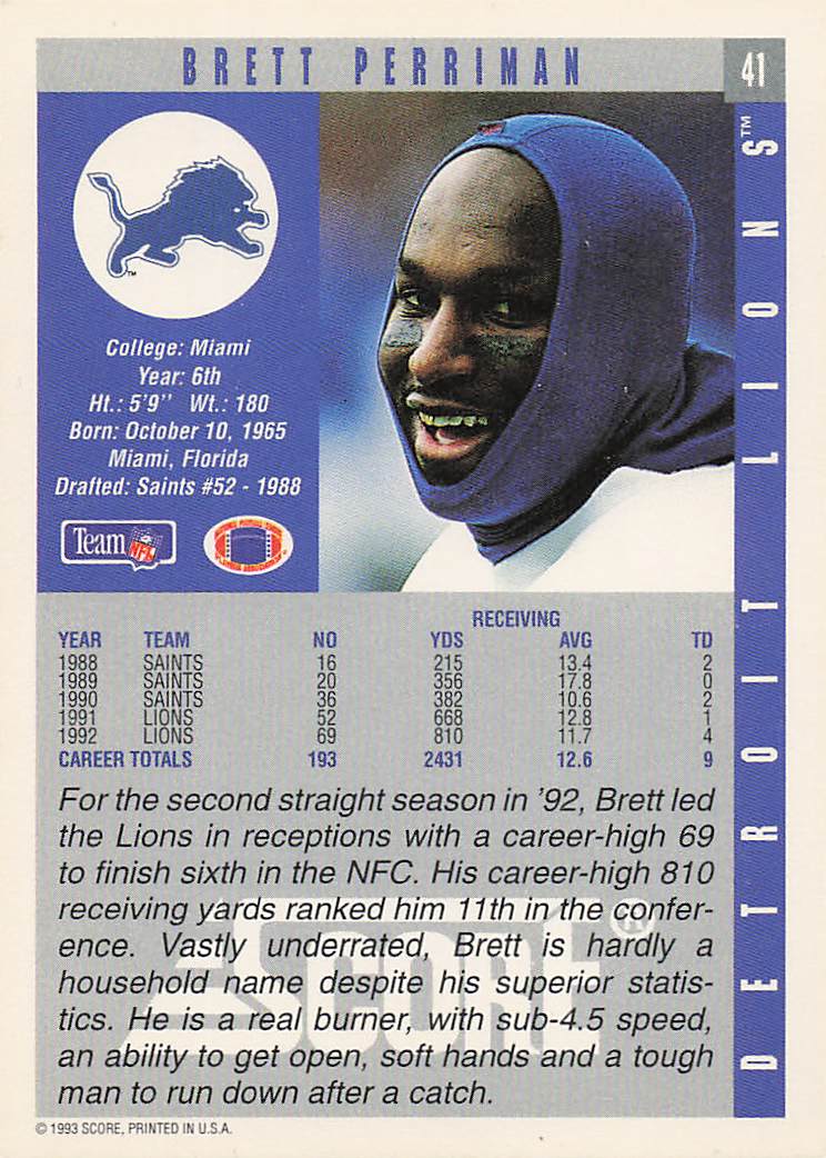 1993 Score Football Brett Perriman #41