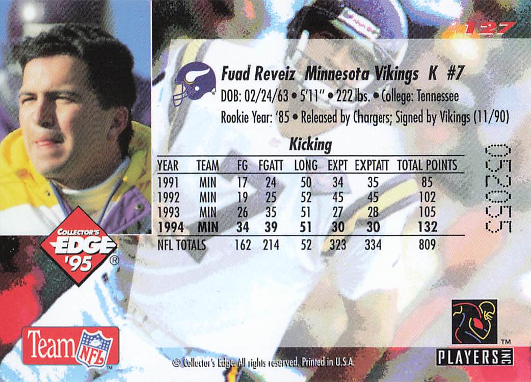 1995 Collector's Edge Football Fuad Reveiz #127