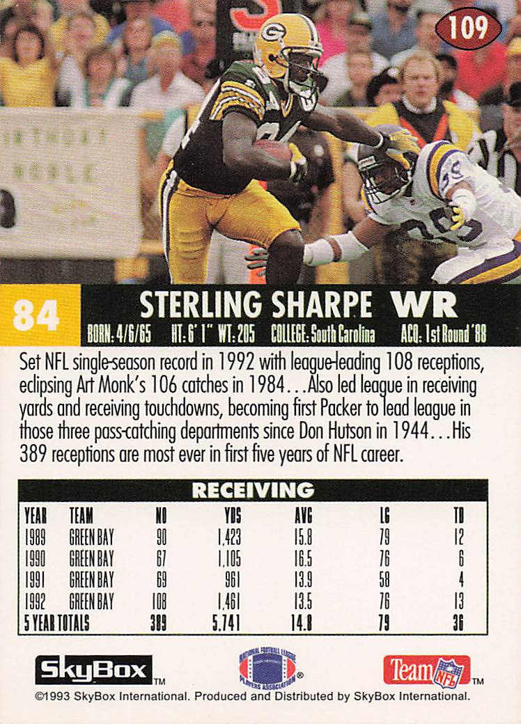 1993 SkyBox Impact Football Sterling Sharpe #109