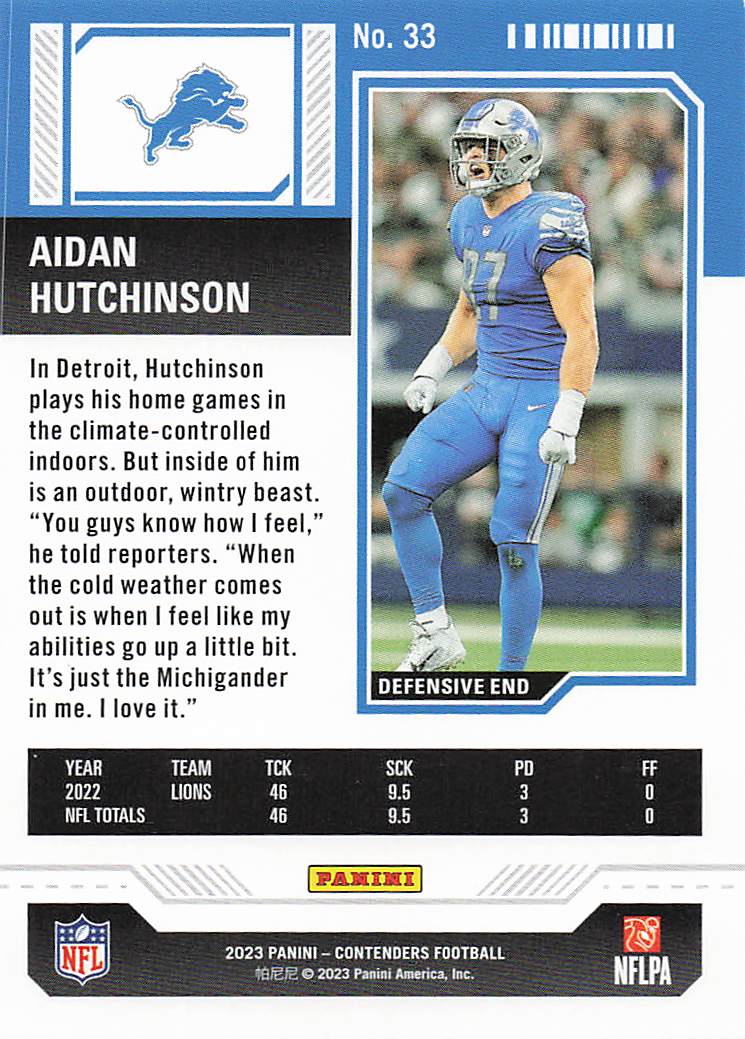 2023 Panini Contenders Football Season Ticket Retail Aidan Hutchinson #33