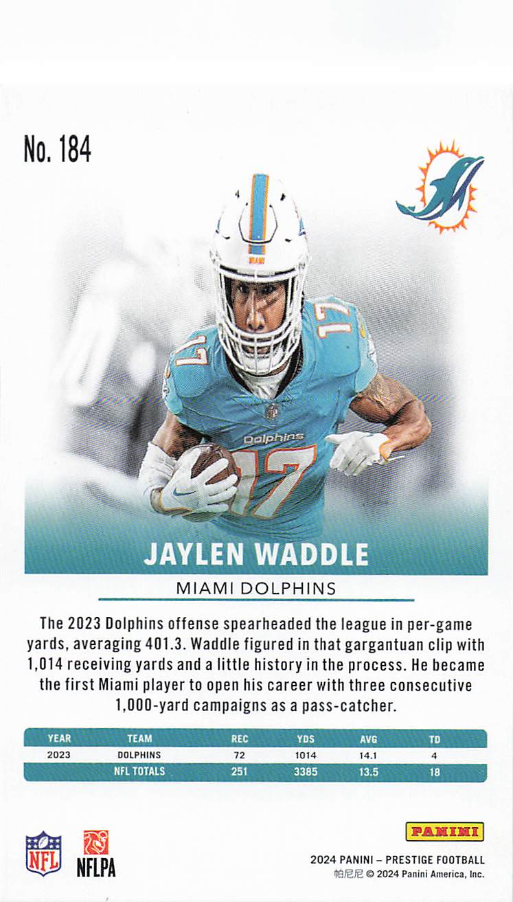 2024 Panini Prestige Football Jaylen Waddle #184