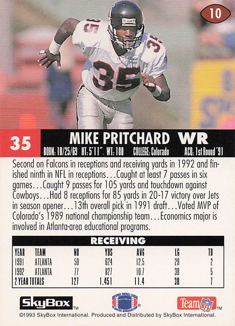 1993 SkyBox Impact Football Mike Pritchard #10