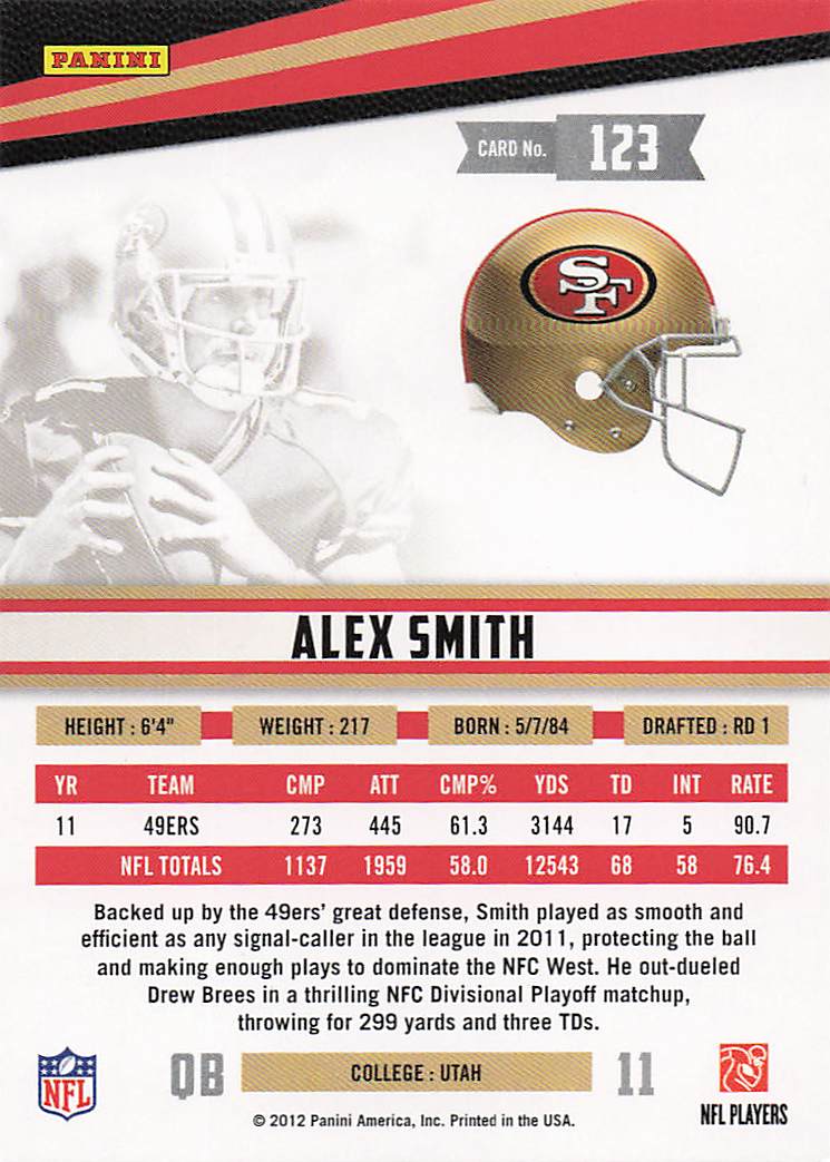 2012 Panini Rookies & Stars Football Alex Smith #123