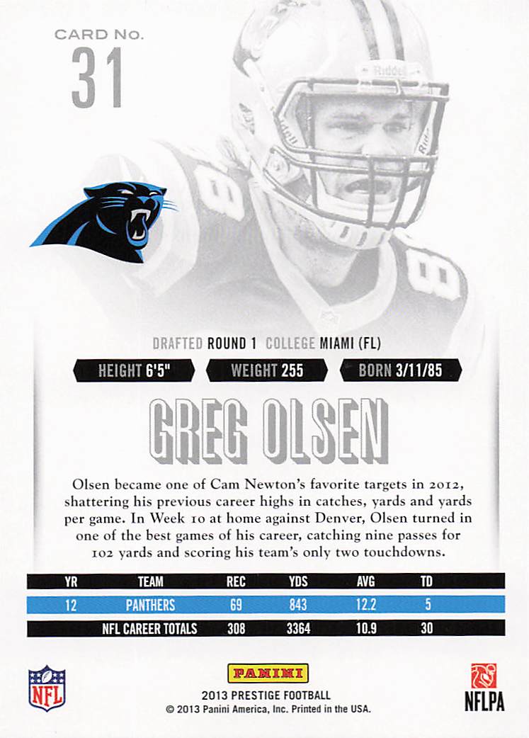 2013 Panini Prestige Football Greg Olsen #31