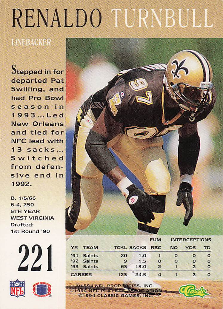 1994 Pro Line Live Football Renaldo Turnbull #221