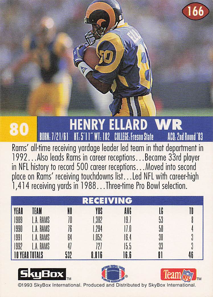 1993 SkyBox Impact Football Henry Ellard #166