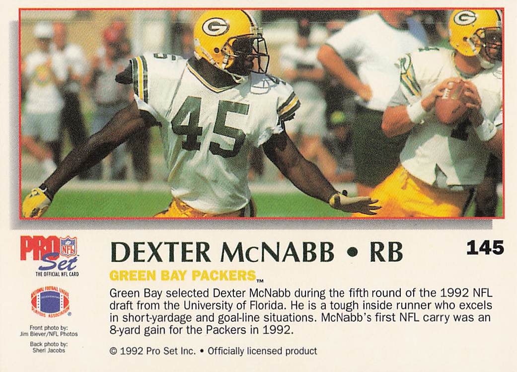 1992 Pro Set Power Football Dexter McNabb #145 Rookie