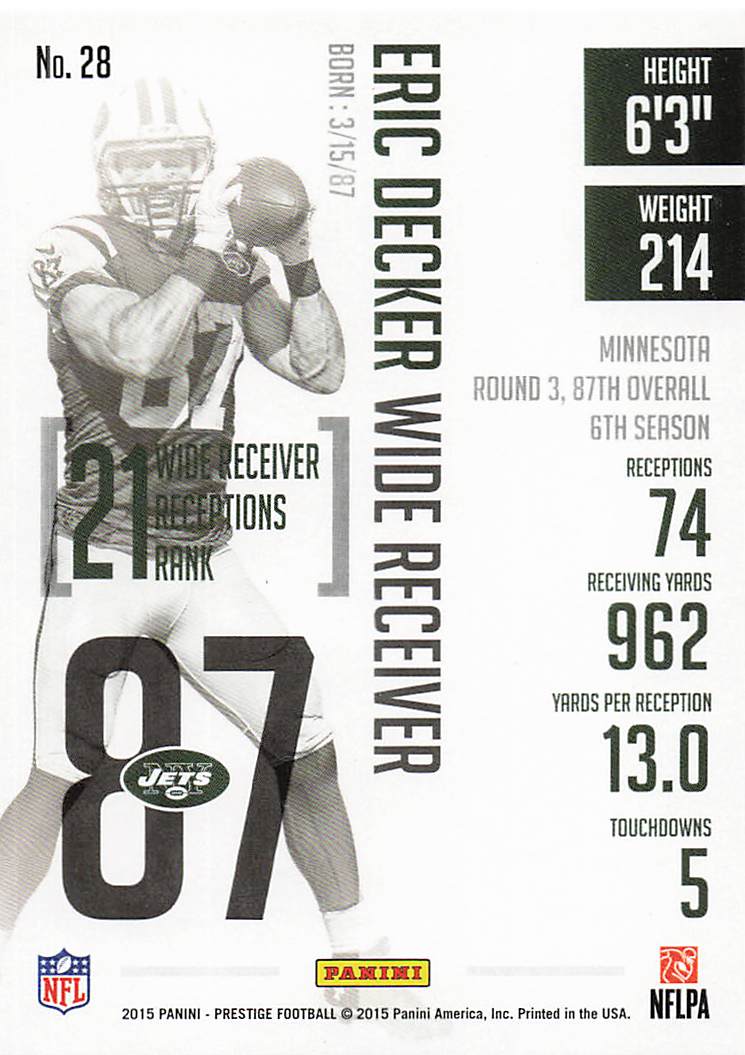 2015 Panini Prestige Football Eric Decker #28