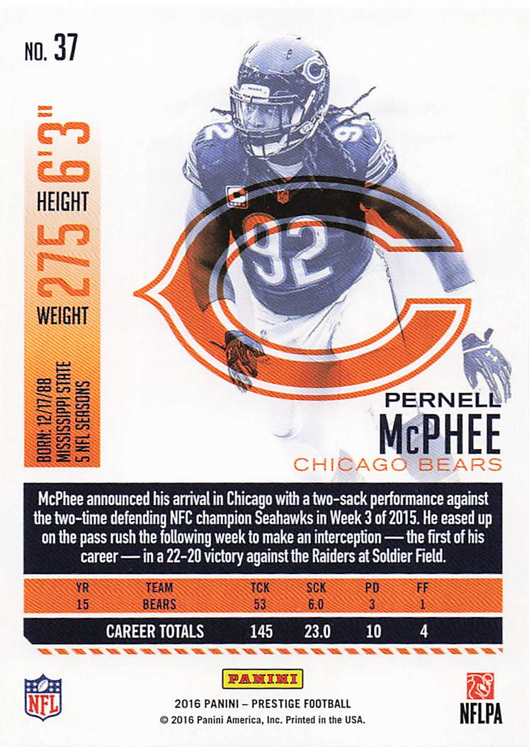 2016 Panini Prestige Football Pernell McPhee #37