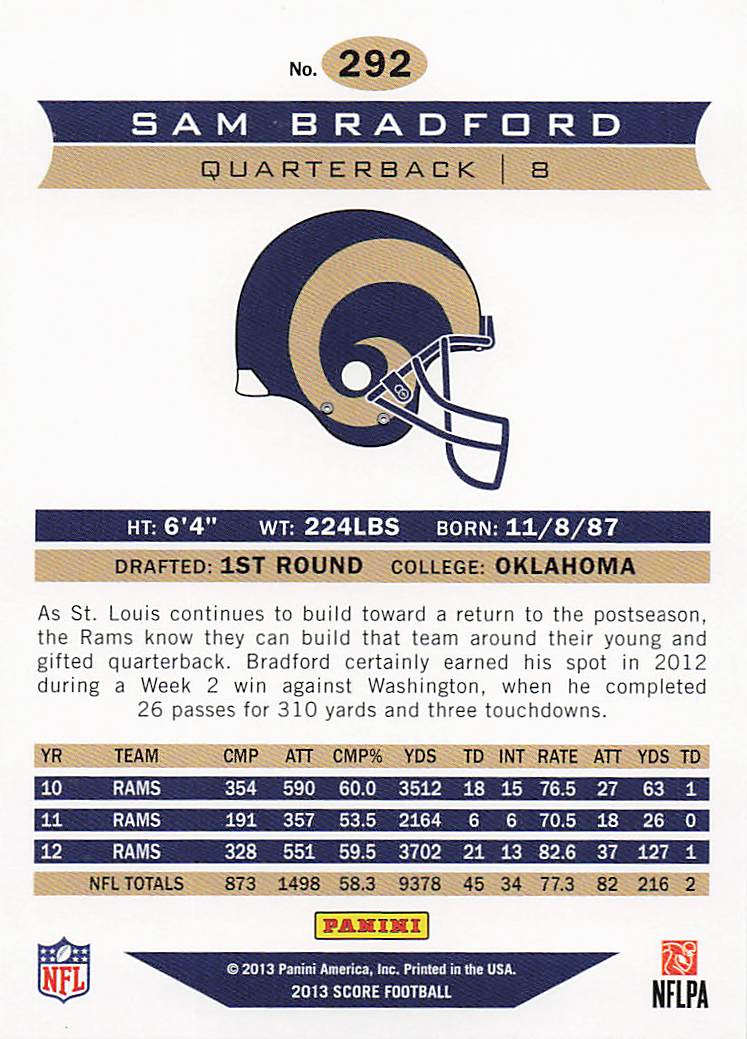 2013 Score Football Sam Bradford #292
