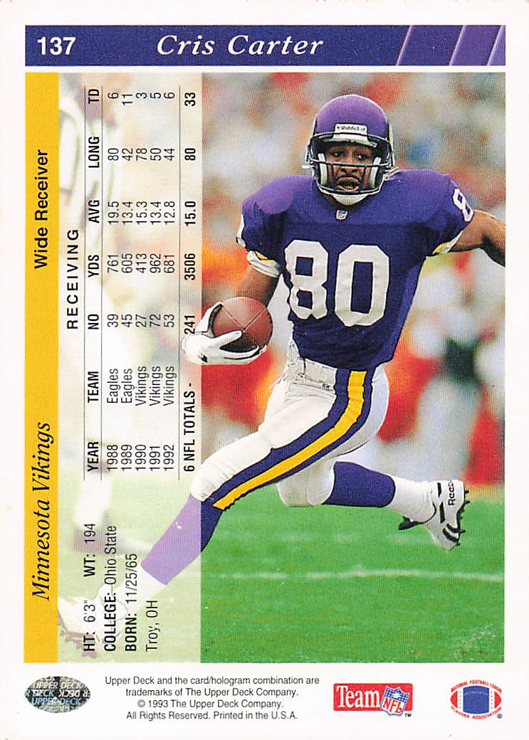 1993 Upper Deck Football Cris Carter #137