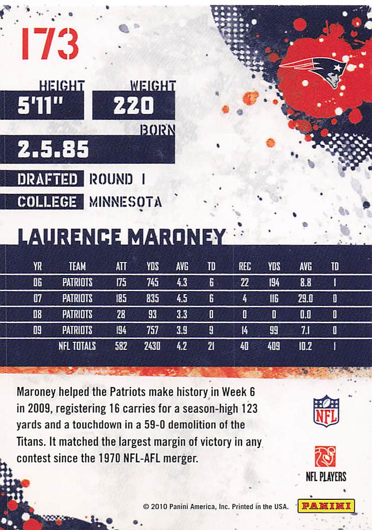 2010 Score Football Laurence Maroney #173