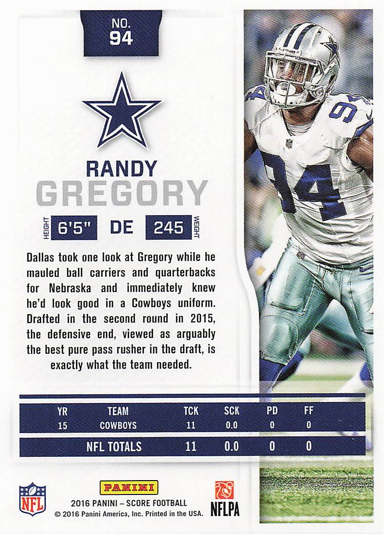 2016 Score Football Randy Gregory #94