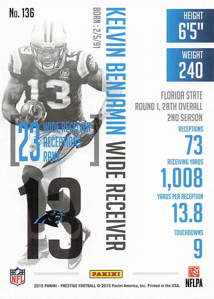 2015 Panini Prestige Football Kelvin Benjamin #136