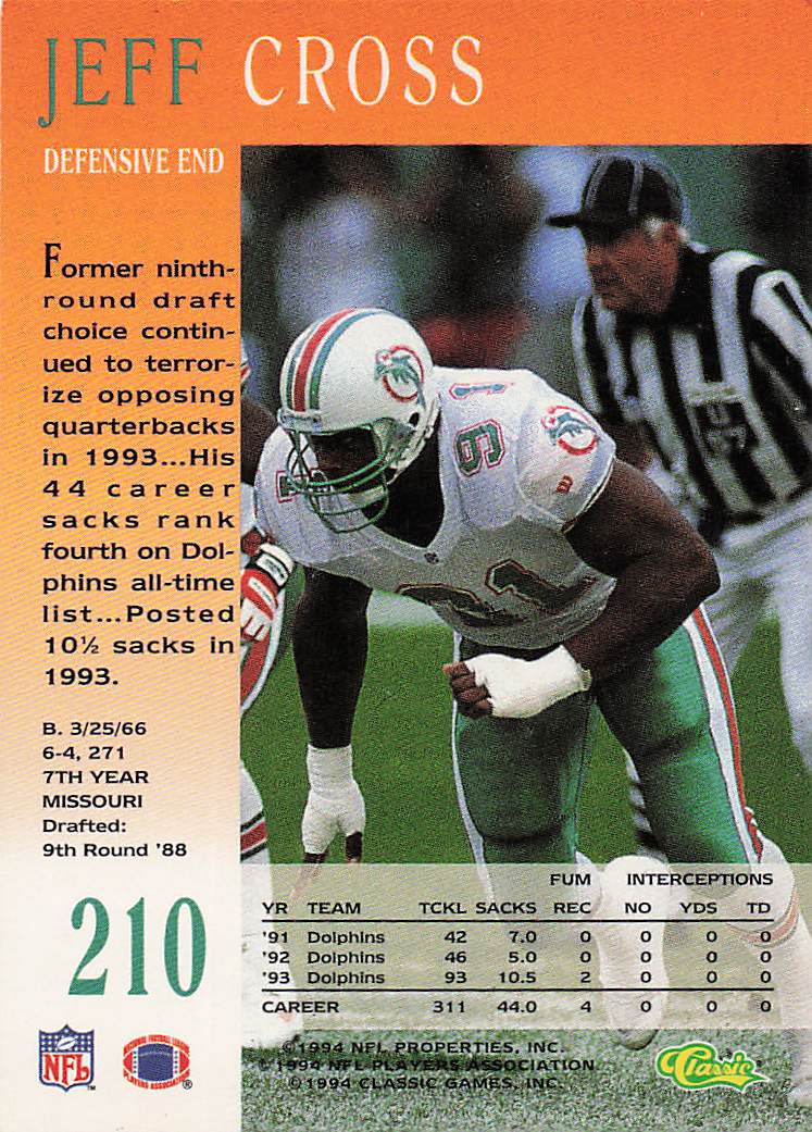 1994 Pro Line Live Football Jeff Cross #210