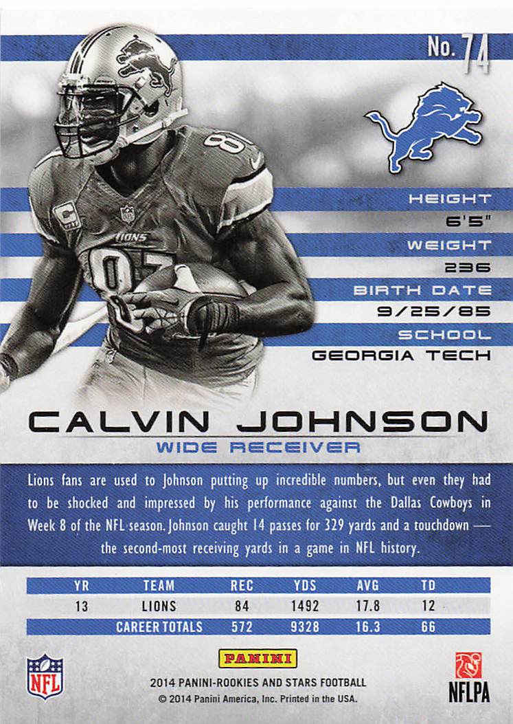2014 Panini Rookies & Stars Football Calvin Johnson #74