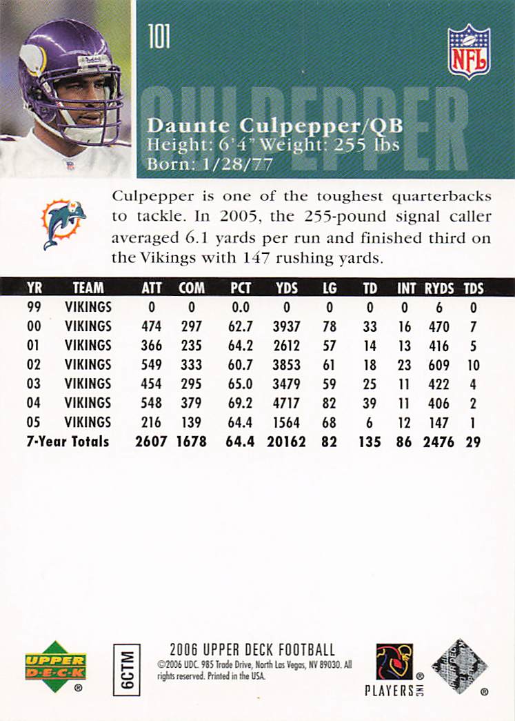 2006 Upper Deck Football Daunte Culpepper #101