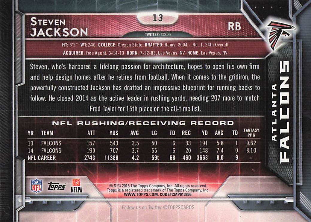 2015 Topps Football Steven Jackson #13