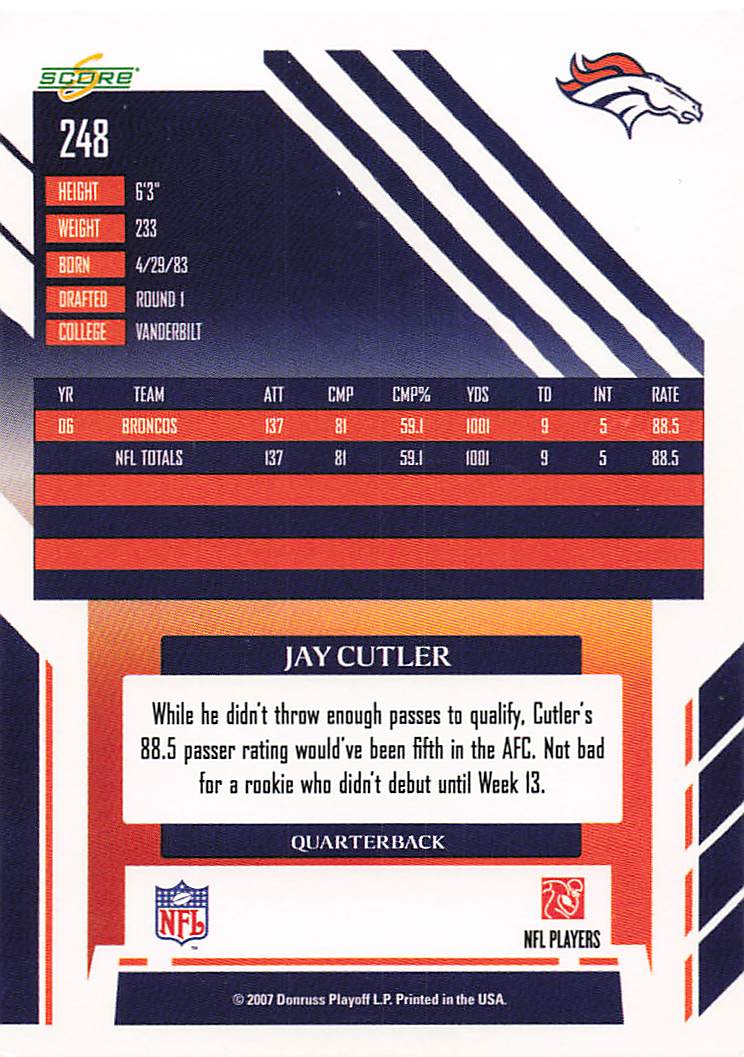 2007 Score Football Jay Cutler #248