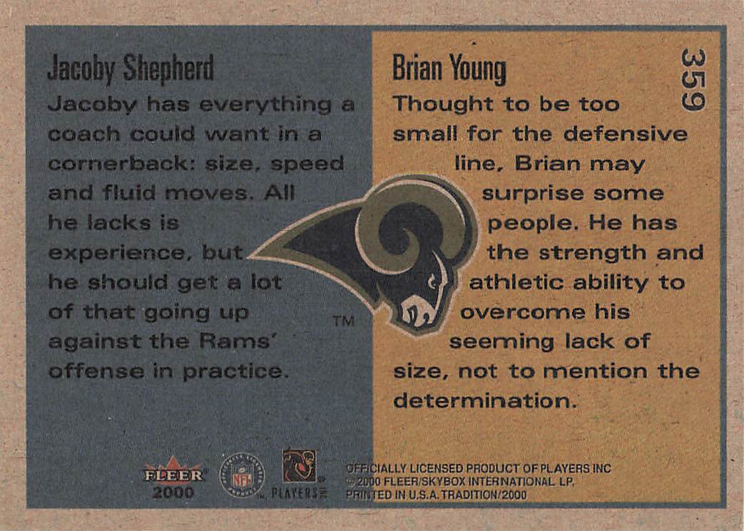 2000 Fleer Tradition Football Brian Young / Jacoby Shepherd #359 Rookie