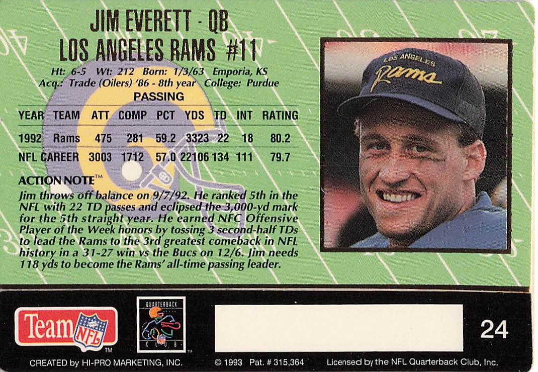 1993 Action Packed Football Jim Everett #24