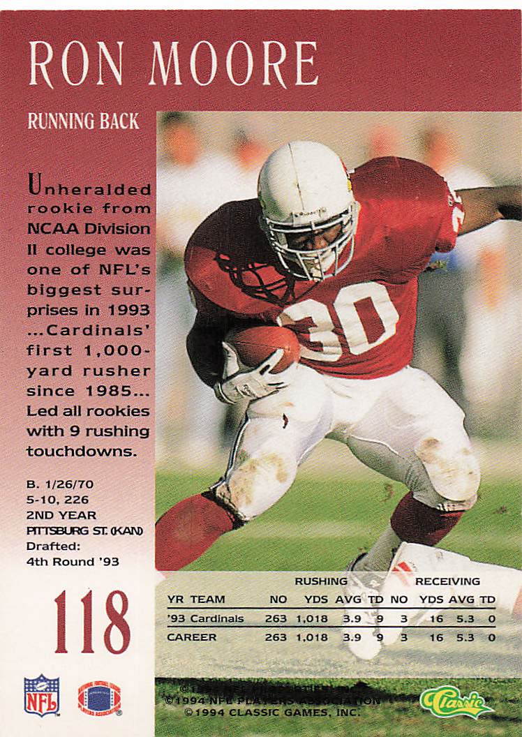 1994 Pro Line Live Football Ron Moore #118