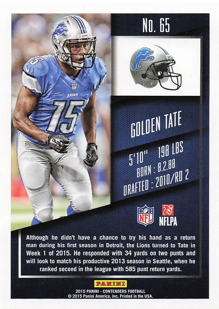 2015 Panini Contenders Football Golden Tate #65