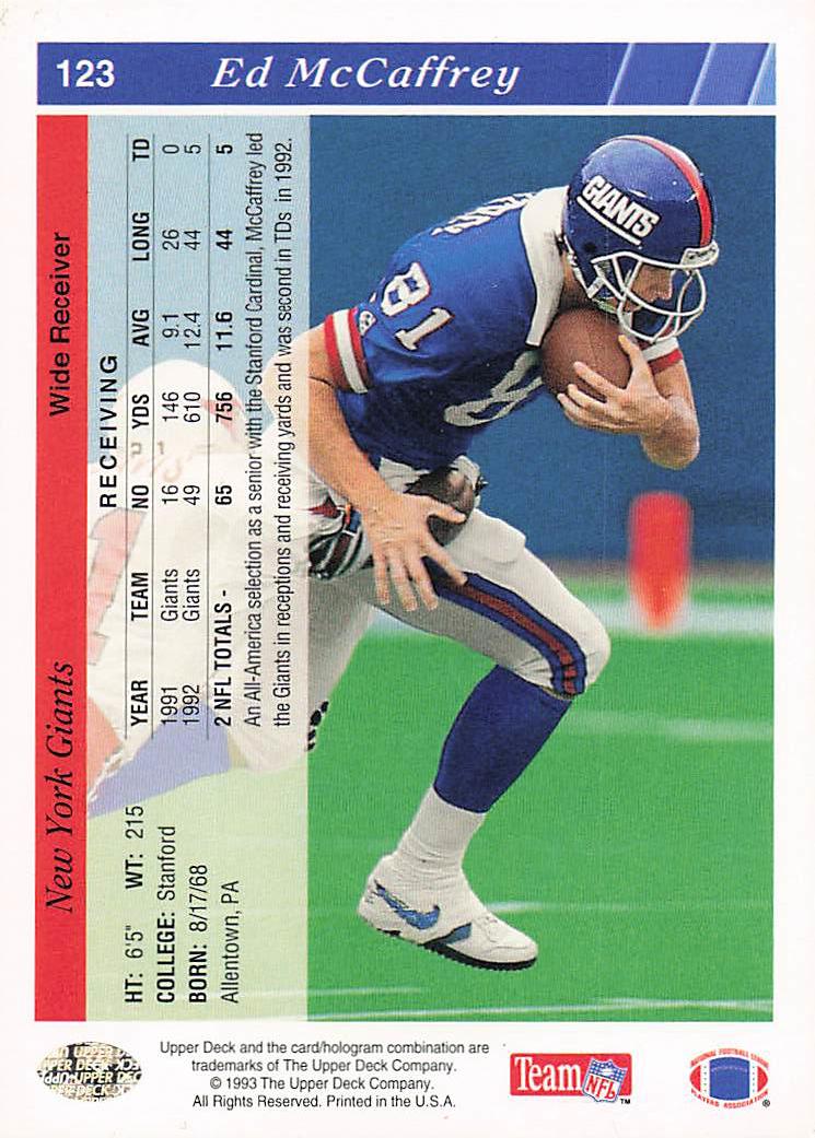 1993 Upper Deck Football Ed McCaffrey #123