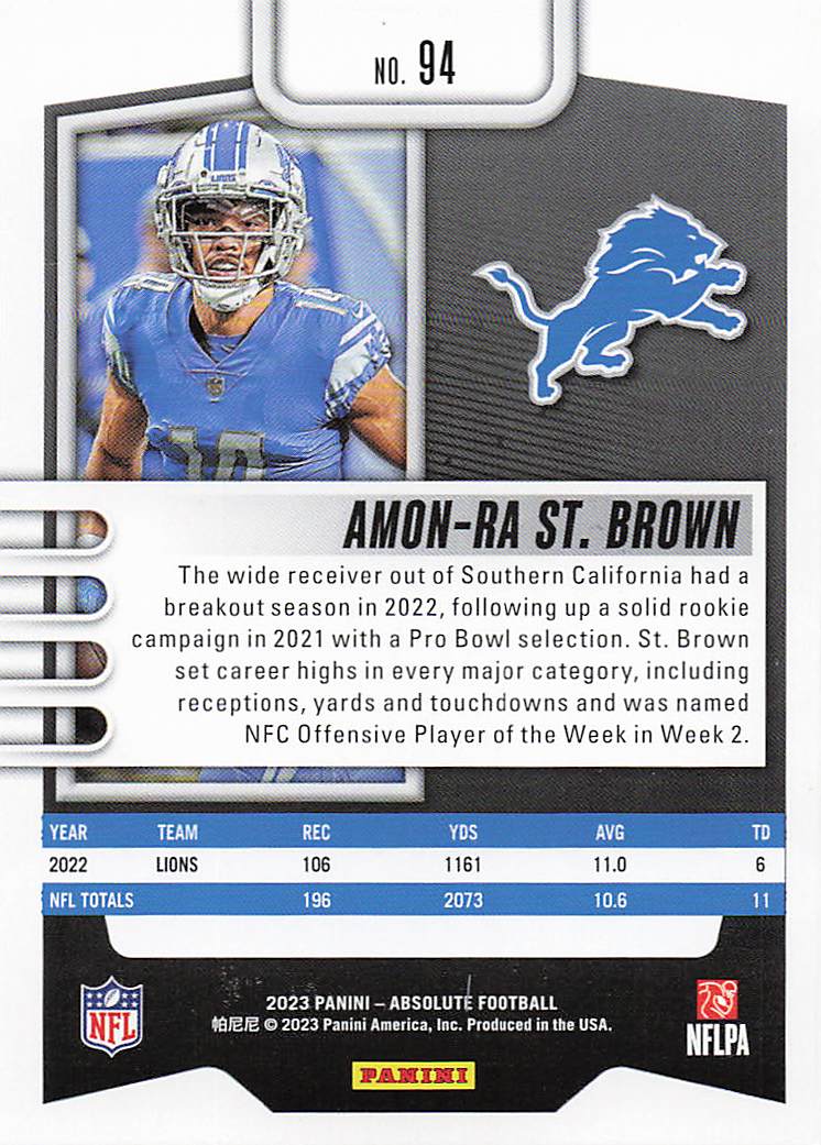 2023 Panini Absolute Football Retail Amon-Ra St. Brown #94