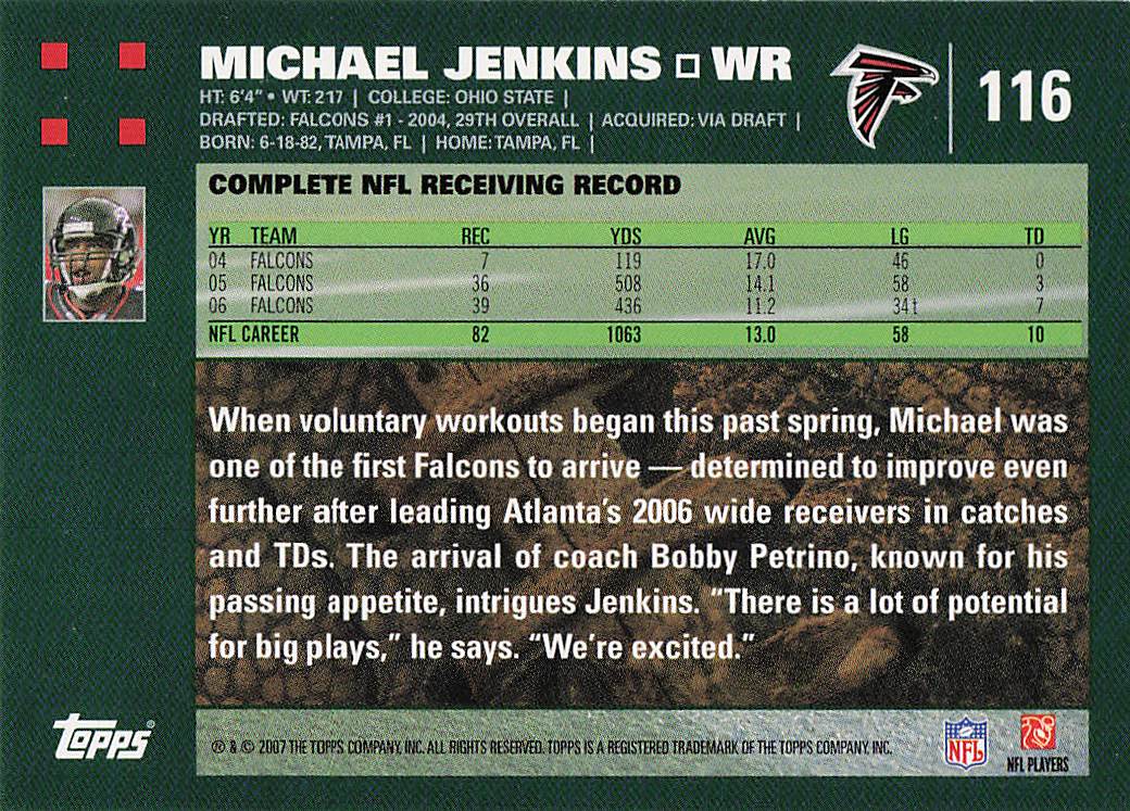 2007 Topps Football Michael Jenkins #116