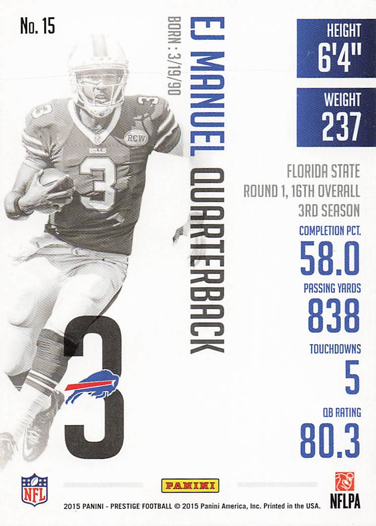 2015 Panini Prestige Football EJ Manuel #15